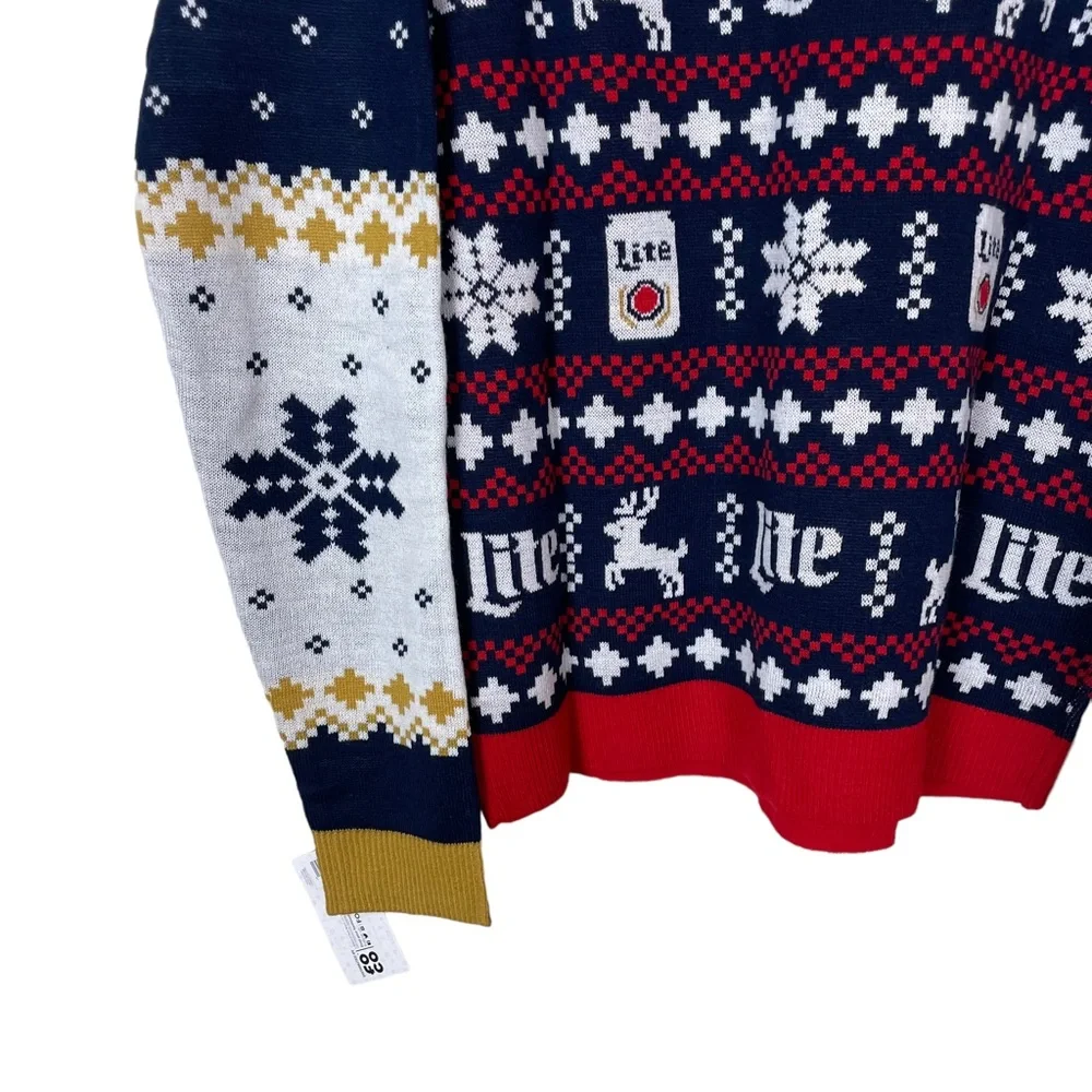 NWT Miller Lite Fair Isle Comfy Knit Christmas Sweater Beer Reindeer Holiday Lrg